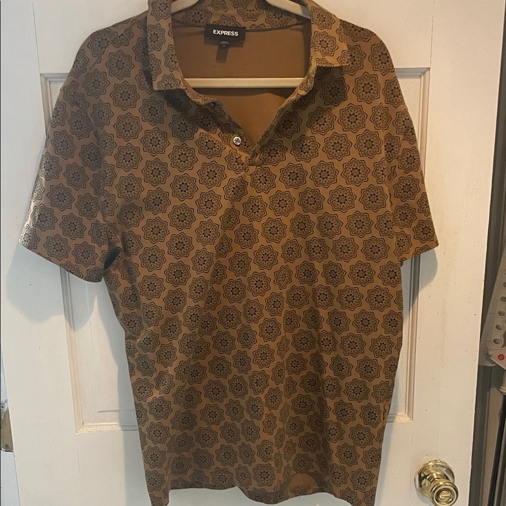 Express Men's Tan Floral Polo Shirt